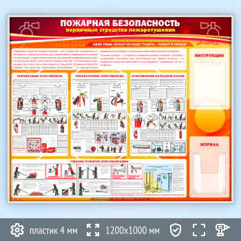Стенд «Пожарная безопасность. Первичные средства пожаротушения» с плоским и объемным карманами (PB-04-SILVER)